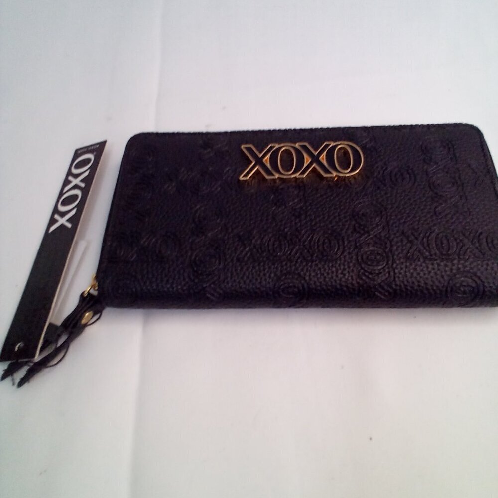 XOXO Wallet Zip Around Faux Leather 7.5" x 4" Black
